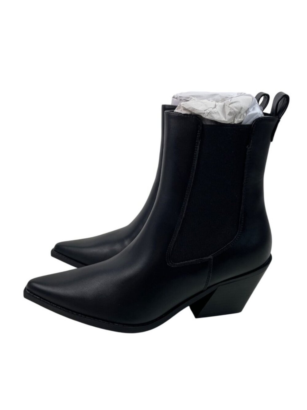 Ophelia Roe Black Chelsea Ankle Boots 10M Pointed Toe Block Heel Slip-On Style
